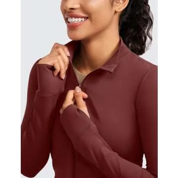 CRZ YOGA Womens Butterluxe Full Zip Cropped Workout Jacket Slim Fit Lightweight Athletic Yoga Tops with Thumb Holes Noctilucence Red X-Small