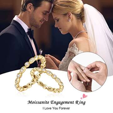 SMILEST Milgrain Marquise and Dot Band for Women, D Color VVS1 Clarity Lab Created Moissanite Half Eternity Ring 925 Sterling Silver Stacking Rings Moissanite Wedding Rings for Women Jewelry