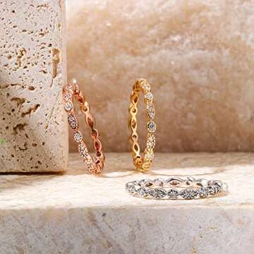 SMILEST Milgrain Marquise and Dot Band for Women, D Color VVS1 Clarity Lab Created Moissanite Half Eternity Ring 925 Sterling Silver Stacking Rings Moissanite Wedding Rings for Women Jewelry