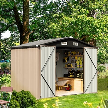 Aoxun Outdoor Storage Shed 8.1x5.3 FT Waterproof Metal Storage