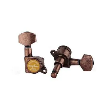 Guyker Guitar Locking Tuners (3L + 3R) - 1:18 Lock String Tuning Key Pegs Machine Head Replacement for ST TL SG LP Style Electric, Folk or Acoustic Guitars - Antique Bronze