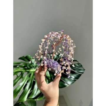 sumgiftforall Handmade Amethyst Healing Crystal Tree of Prosperity on Amethyst Cluster Base Bonsai Tree for Health & Luck Home Office Decor, Amethyst and Citrine