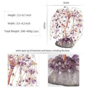 sumgiftforall Handmade Amethyst Healing Crystal Tree of Prosperity on Amethyst Cluster Base Bonsai Tree for Health & Luck Home Office Decor, Amethyst and Citrine