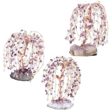 sumgiftforall Handmade Amethyst Healing Crystal Tree of Prosperity on Amethyst Cluster Base Bonsai Tree for Health & Luck Home Office Decor, Amethyst and Citrine