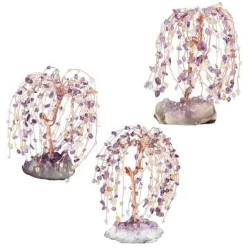 sumgiftforall Handmade Amethyst Healing Crystal Tree of Prosperity on Amethyst Cluster Base Bonsai Tree for Health & Luck Home Office Decor, Amethyst and Citrine
