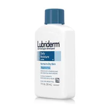 Lubriderm Daily Moisture Hydrating Unscented Body Lotion with Pro-Vitamin B5 for Normal-to-Dry Skin for Healthy-Looking Skin, Non-Greasy and Fragrance-Free Lotion, 1 fl. oz