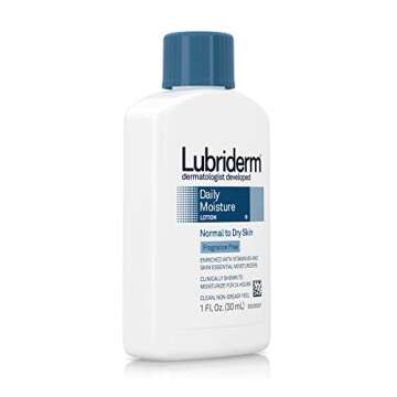 Lubriderm Daily Moisture Hydrating Unscented Body Lotion with Pro-Vitamin B5 for Normal-to-Dry Skin for Healthy-Looking Skin, Non-Greasy and Fragrance-Free Lotion, 1 fl. oz