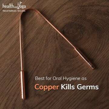 HealthAndYoga™ qSwipe Copper Tongue Cleaner Scraper - Hygienic, Non-Synthetic Grip – Tongue Brush Cleaner (Copper - 2-Pack)