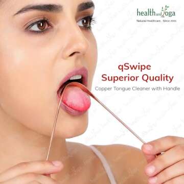 HealthAndYoga™ qSwipe Copper Tongue Cleaner Scraper - Hygienic, Non-Synthetic Grip – Tongue Brush Cleaner (Copper - 2-Pack)
