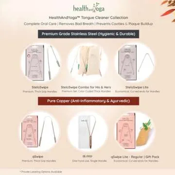 HealthAndYoga™ qSwipe Copper Tongue Cleaner Scraper - Hygienic, Non-Synthetic Grip – Tongue Brush Cleaner (Copper - 2-Pack)