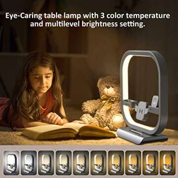 IIQ Desk Lamps for Home Office, Table Lamp with Wireless Charger, Desk Lamps with USB C/Type C & USB A Port, Modern Desk Lamp with Touch Control, Color Temperatures Memory Function (Black02)