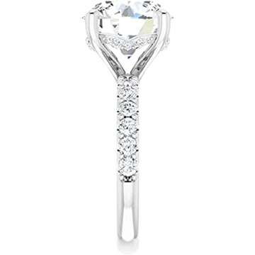 Moissanite World 5 CT Round Cut Colorless Moissanite Engagement Ring, Wedding/Bridal Ring Set, Solitaire Halo Style, Solid Sterling Silver Vintage Antique Anniversary Promise Ring Gift for Her (4)