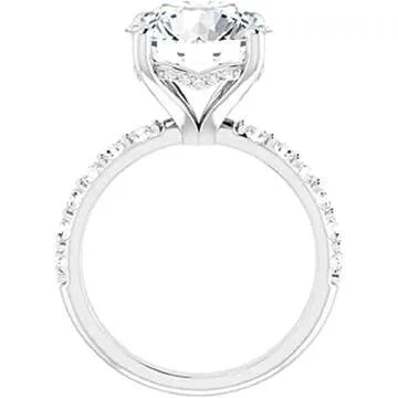 Moissanite World 5 CT Round Cut Colorless Moissanite Engagement Ring, Wedding/Bridal Ring Set, Solitaire Halo Style, Solid Sterling Silver Vintage Antique Anniversary Promise Ring Gift for Her (4)