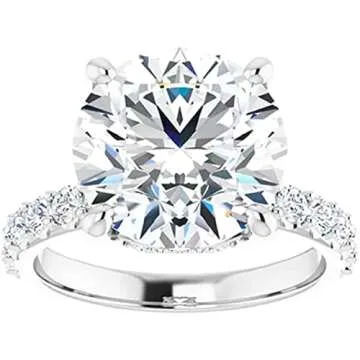 Moissanite World 5 CT Round Cut Colorless Moissanite Engagement Ring, Wedding/Bridal Ring Set, Solitaire Halo Style, Solid Sterling Silver Vintage Antique Anniversary Promise Ring Gift for Her (4)