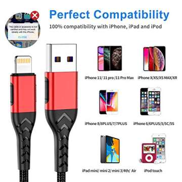 Durcord iPhone Charger, [MFi Certified] 3Pack 10FT USB A Cable for Long Charger Cable, Fast iPhone Charging Cord Compatible with with iPhone Xs Max/XS/XR/X/8/7/6S/6/Plus/SE/iPad(Red)