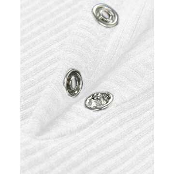 MEROKEETY Women's Short Sleeve V Neck Ribbed Knit Button T Shirts Henley Solid Color Summer Tops, White, S