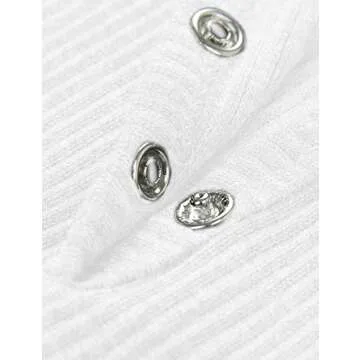 MEROKEETY Women's Short Sleeve V Neck Ribbed Knit Button T Shirts Henley Solid Color Summer Tops, White, S