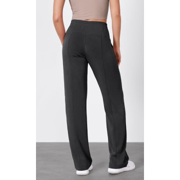 ODODOS Women's Modal Soft Wide Leg Pants with Pockets Adjustable Shockcord Pants-31 Inseam, Black, Medium