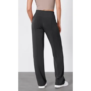 ODODOS Women's Modal Soft Wide Leg Pants with Pockets Adjustable Shockcord Pants-31 Inseam, Black, Medium