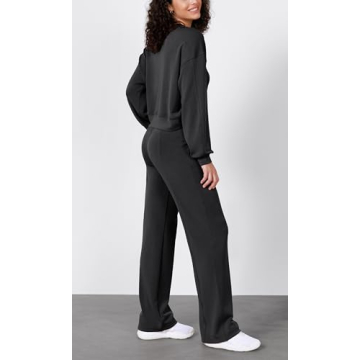 ODODOS Women's Modal Soft Wide Leg Pants with Pockets Adjustable Shockcord Pants-31 Inseam, Black, Medium