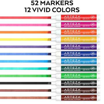 ARTEZA Dry Erase Markers Pack of 52, Chisel Tip, 12 Assorted Colors with Low-Odor Ink, Whiteboard Pens