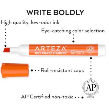 ARTEZA Dry Erase Markers Pack of 52, Chisel Tip, 12 Assorted Colors with Low-Odor Ink, Whiteboard Pens