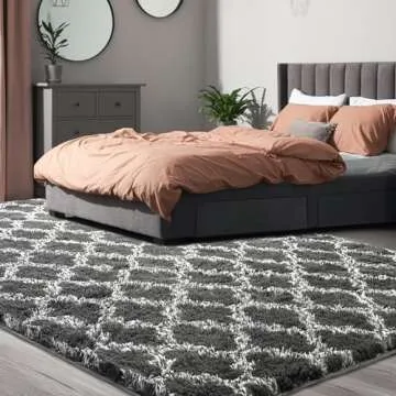 Puremy Shag Area Rug 5x7 Feet Extra Soft Rugs for Living Room, High Pile Indoor Carpet for Bedroom, Playroom, Nursery, Home Decor, Geometric, Dark Grey/White