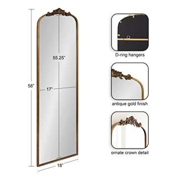 Kate and Laurel Arendahl Glam Arched Vintage Full Length Mirror, 18 x 58, Gold, Traditional Baroque ...