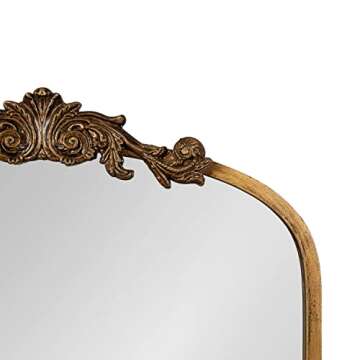 Kate and Laurel Arendahl Glam Arched Vintage Full Length Mirror, 18 x 58, Gold, Traditional Baroque Full Body Wall Mirror with Ornate Garland Inspired Crown