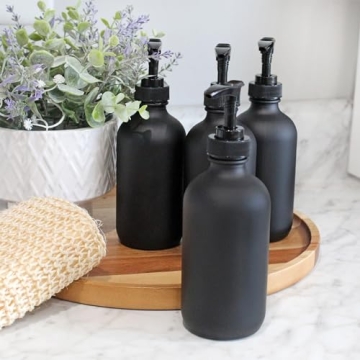 Sleek Black Glass Pump Bottles for Soap and Lotion