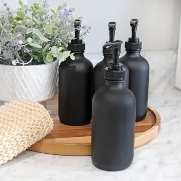 Sleek Black Glass Pump Bottles for Soap and Lotion