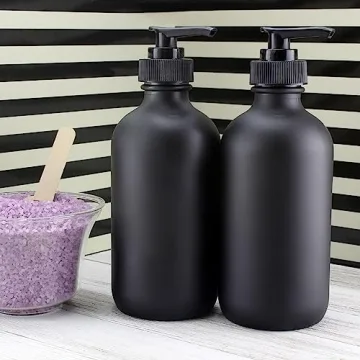 Sleek Black Glass Pump Bottles for Soap and Lotion