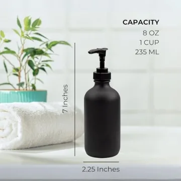 Sleek Black Glass Pump Bottles for Soap and Lotion