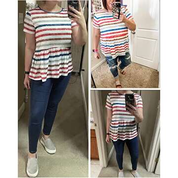 Hibluco Women's Summer Tops Short Sleeve Round Neck Floral Print Shirt Tunic Blouse