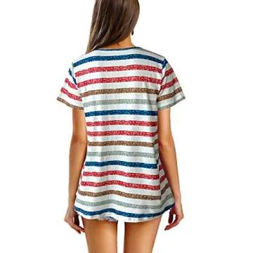 Hibluco Women's Summer Tops Short Sleeve Round Neck Floral Print Shirt Tunic Blouse