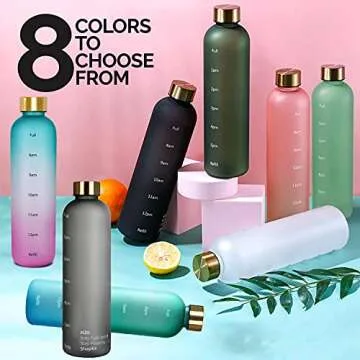 SHAPEX - Time Marked Cute Water Bottles For Women And Men With Times To Drink, BPA Free Frosted & Aesthetic Water Bottle With Time Marker, Clear Water Bottle 1 Liter | 32 Oz (Pink)