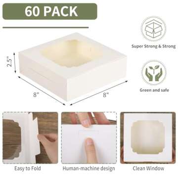 TOMNK 60pcs Cookie Boxes, 8x8x2.5 Inches Bakery Boxes with 2 Style Windows, Valentine's Day Boxes, W...