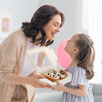 TOMNK 60pcs Cookie Boxes, 8x8x2.5 Inches Bakery Boxes with 2 Style Windows, Valentine's Day Boxes, White Bakery, Pastry, Dessert, Cake Boxes for Chocolate Strawberries Pie