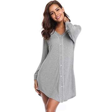 Comfortable Lusofie Nightgowns for Women - Long Sleeve V-Neck