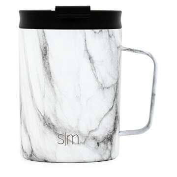 Simple Modern Travel Coffee Cup with Lid and Handle | Reusable Insulated Stainless Steel Iced Coffee Mug Cold Brew Tumbler and Tea Cup | Scout Collection | 12oz | Carrara Marble