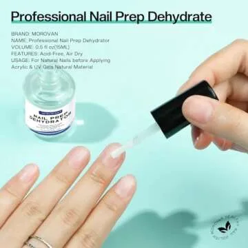Morovan Acid Free Professional Nail Dehydrator Prep for UV Gel Polish Acrylic Nails Fast Dry Natural Nail Primer Base Varnish Manicure Bonder 0.5 oz
