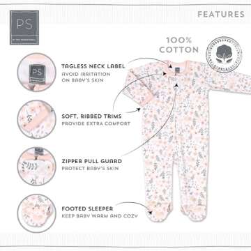 The Peanutshell Baby Sleepers for Girls Set of 3 - Newborn Baby Clothes, Soft Cotton Girl Footed Paj...