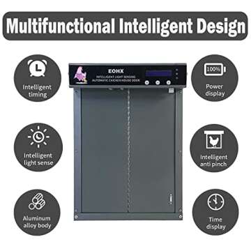 Automatic Chicken Coop Door, Full Aluminum Doors, Light Sensing, Evening and Morning Delayed Opening Timer(Brown)