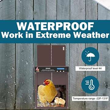 Automatic Chicken Coop Door, Full Aluminum Doors, Light Sensing, Evening and Morning Delayed Opening Timer(Brown)