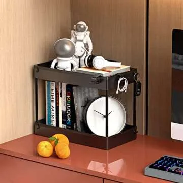 SPACEKEEPER Under Sink Organizer, 2 Tier Under Sink Storage Organizer, Bathroom Standing Rack, Bath Collection Baskets with Hooks, Multi-purpose Storage Shelf for Bathroom Kitchen, Black