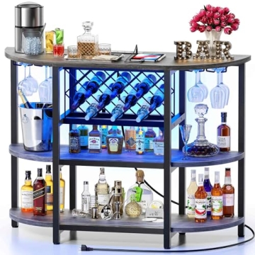Zarler Bar Cart - Stylish & Functional Mini Bar Table with LED Lighting and Power Outlet