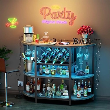 Zarler Bar Cart with LED Lights and Power Outlet