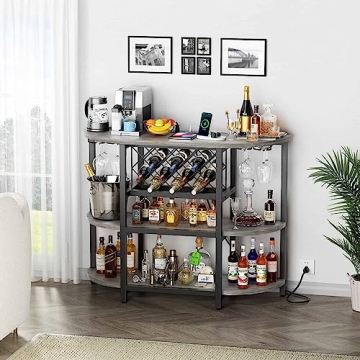 Zarler Bar Cart with LED Lights and Power Outlet