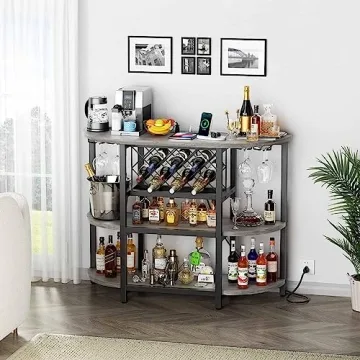 Zarler Bar Cart with LED Lights and Power Outlet