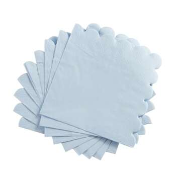 100 Pack Cocktail Napkin 2-Ply Scalloped Edged Dessert Napkins Folded 5 x 5 Inches Disposable Napkins for Dinner Wedding Birthday Party Bridal Anniversary Reception Event (Light Blue)